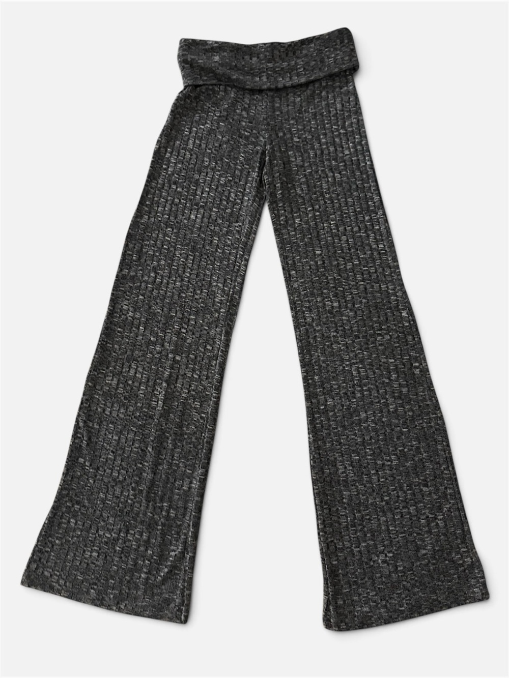Almost Famous Charcoal Ribbed Wide-Leg Fold-Over Pants